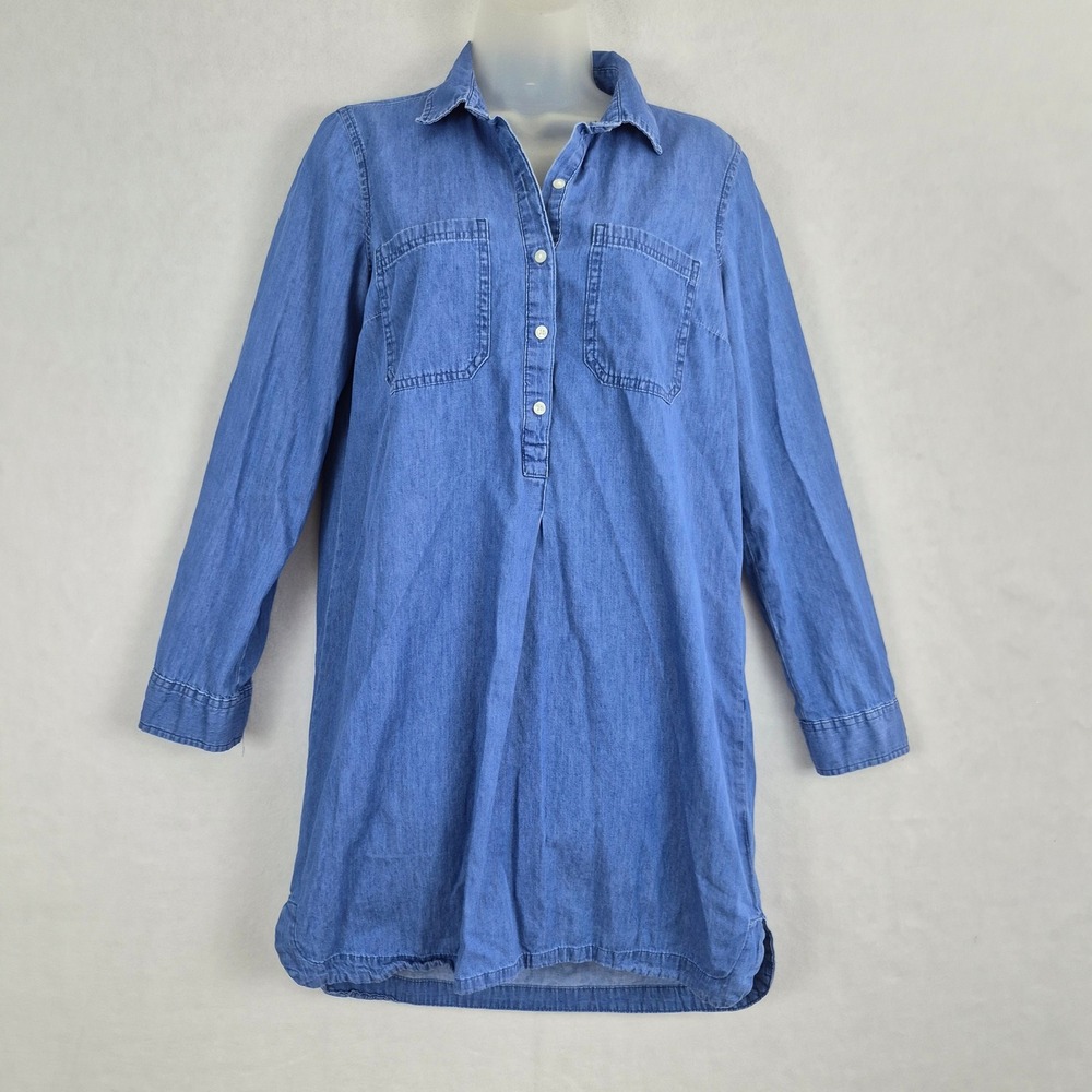 Old Navy Shirt Dress Womens Small Blue Long Sleeve Chambray Lagenlook Relaxed